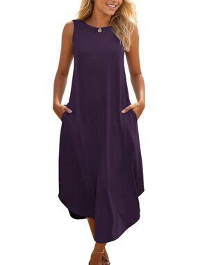 Women's Purple Casual Summer Sleeveless Dress Beach Sundress Split Long Dress